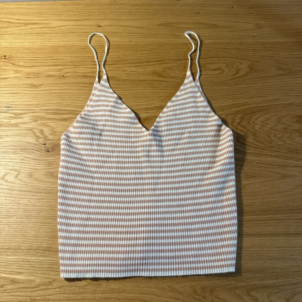 PacSun White and Pink Ribbed Crop Camisole
